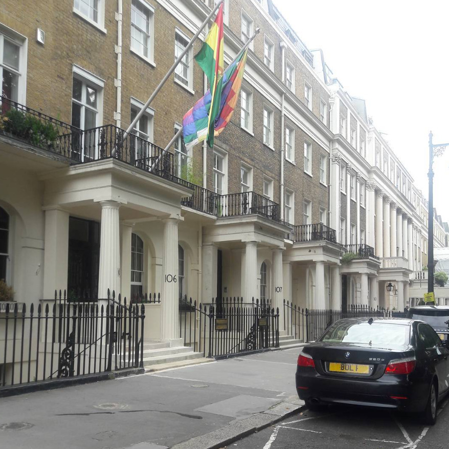Embassy Diplomatic Flag UK Number Plate of Bolivia - BOL 1