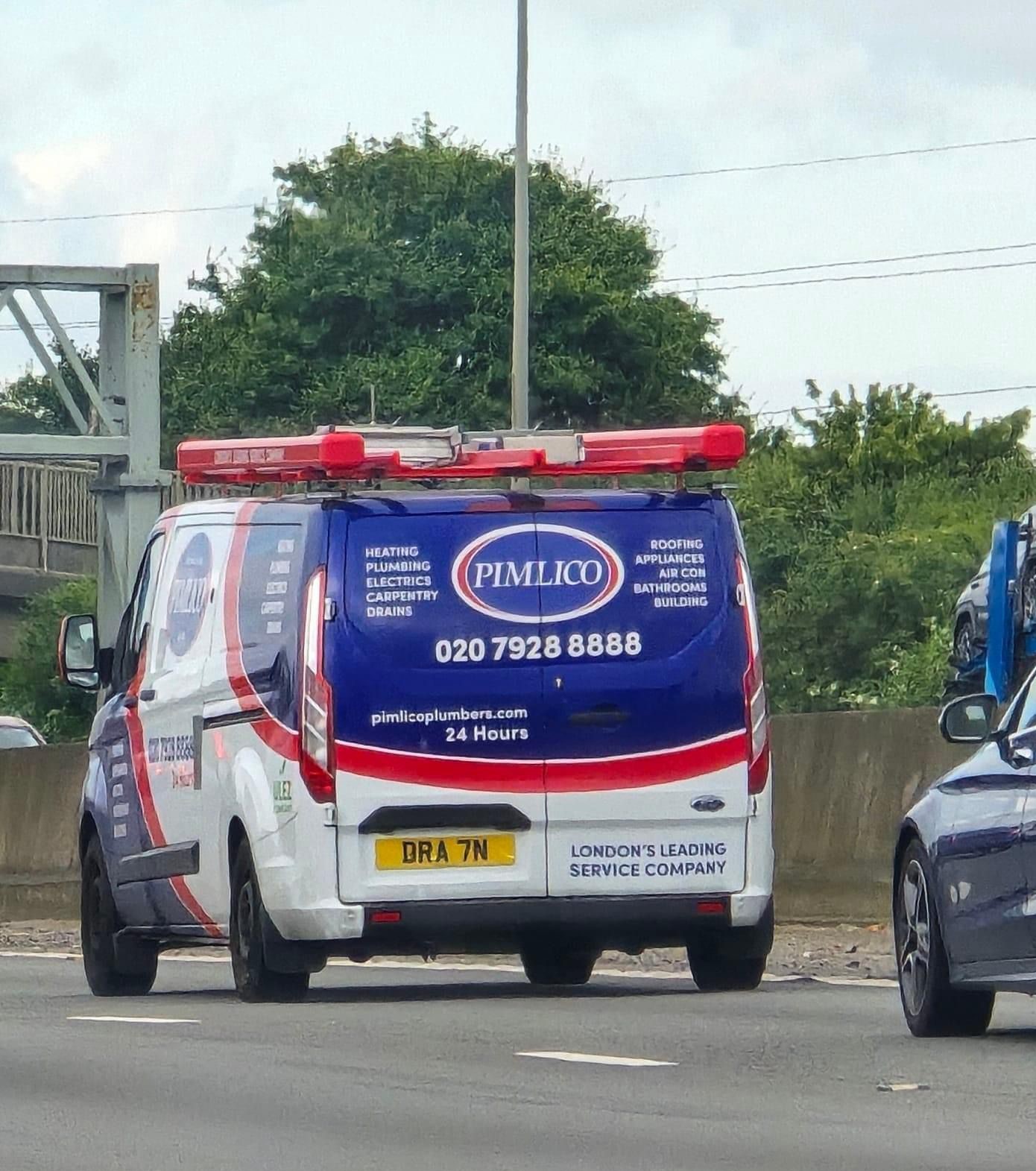 Pimlico Plumbers Number Plate DRA 7N
