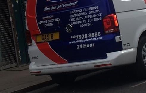 Pimlico Plumbers Number Plate GAS 8
