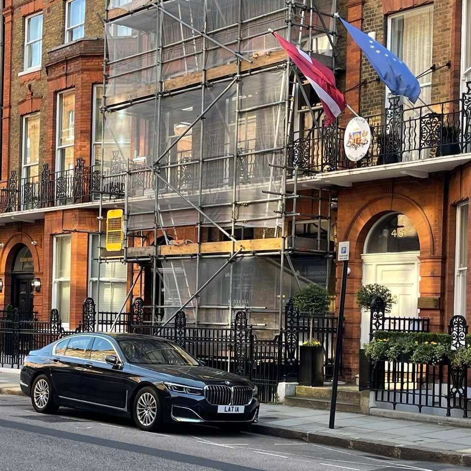 Embassy Diplomatic Flag UK Number Plate of Latvia - LAT 1A