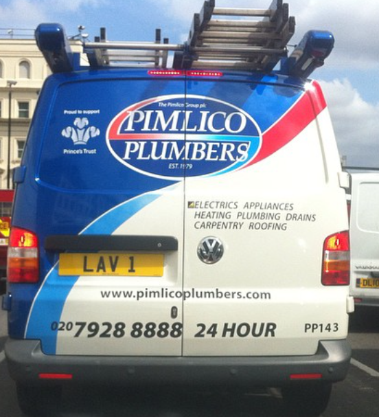 Pimlico Plumbers Number Plate LAV 1