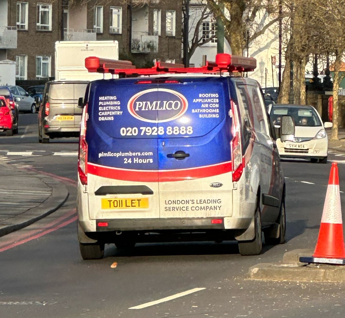 Pimlico Plumbers Number Plate TO11 LET
